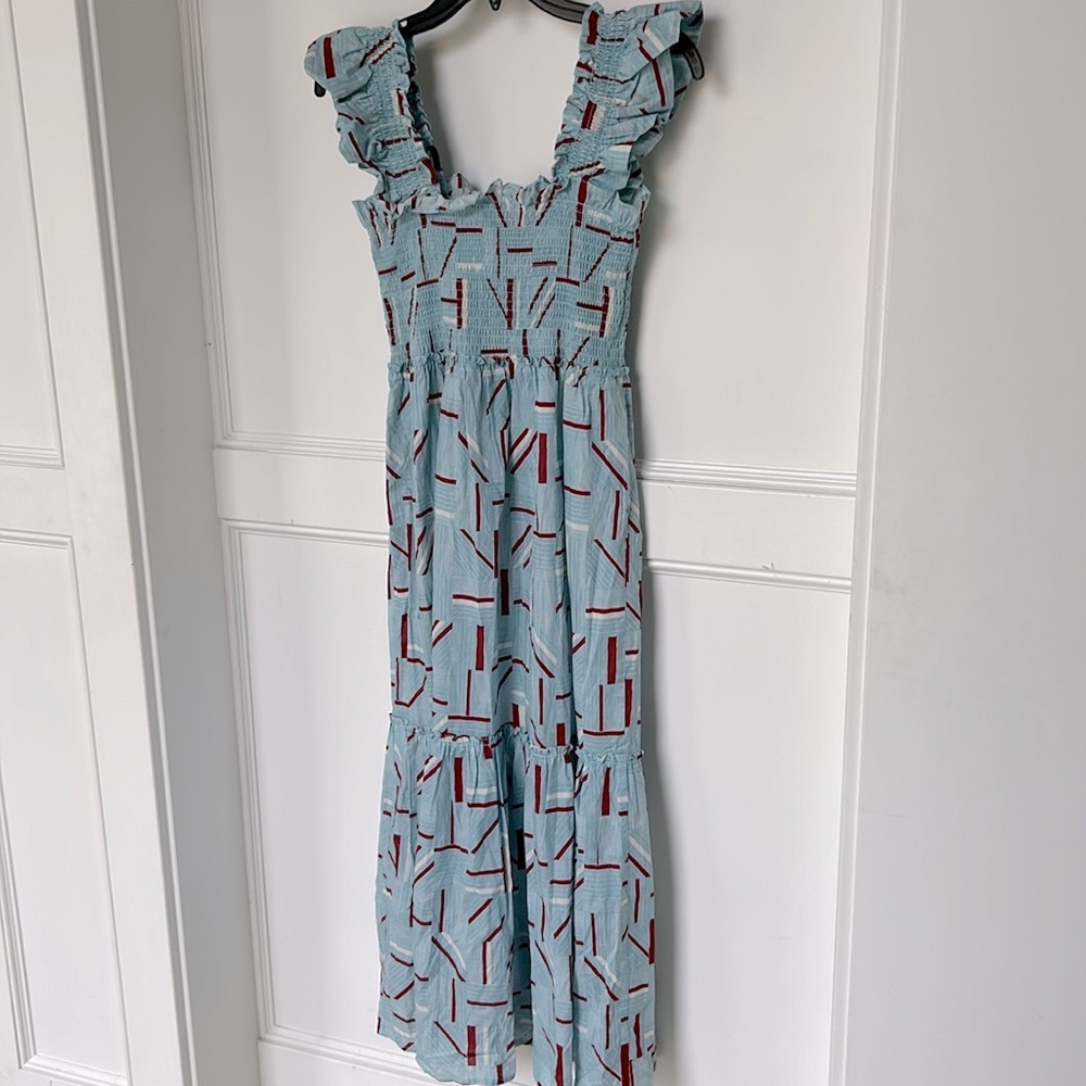 Tuckernuck Flutter Smocked Ruffle Maxi Dress Blue Red Color womens Size Medium - Picture 5 of 13